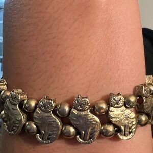 Vintage Gold Cat slide Bracelet. Granny cottage core double